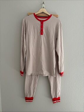 Hearth & Hand Magnolia Long Sleeve Cream & Red Orange Trim Pajama Set Size S